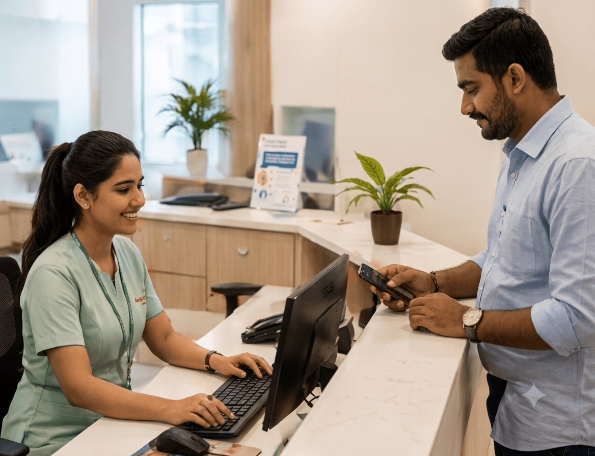 Reception staff registering a patient