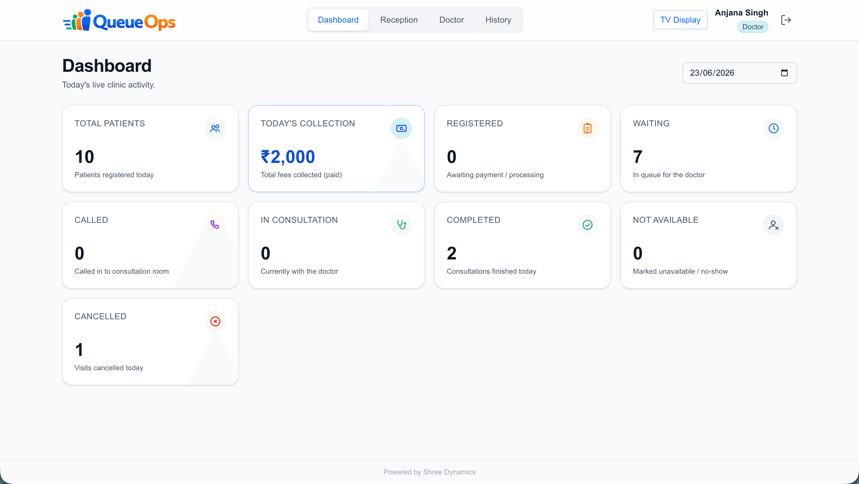 QueueOps clinic dashboard