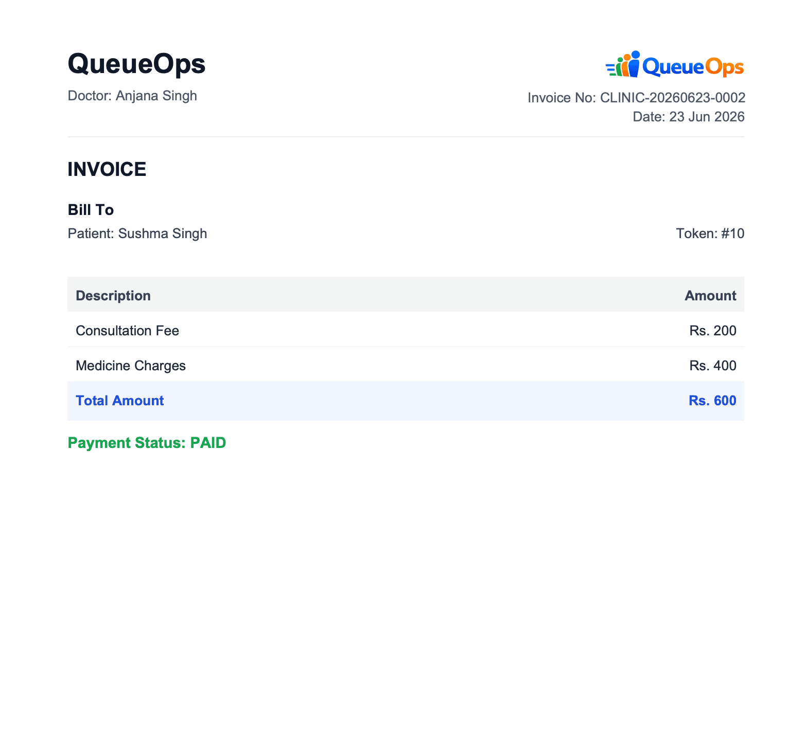 QueueOps invoice and billing